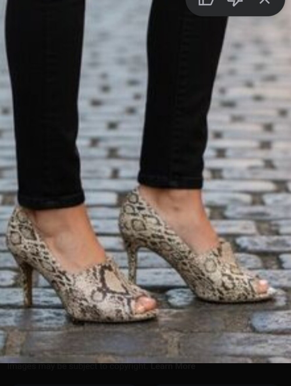 Tahari Snakeprint Peep Toe Heels in Cream and Black